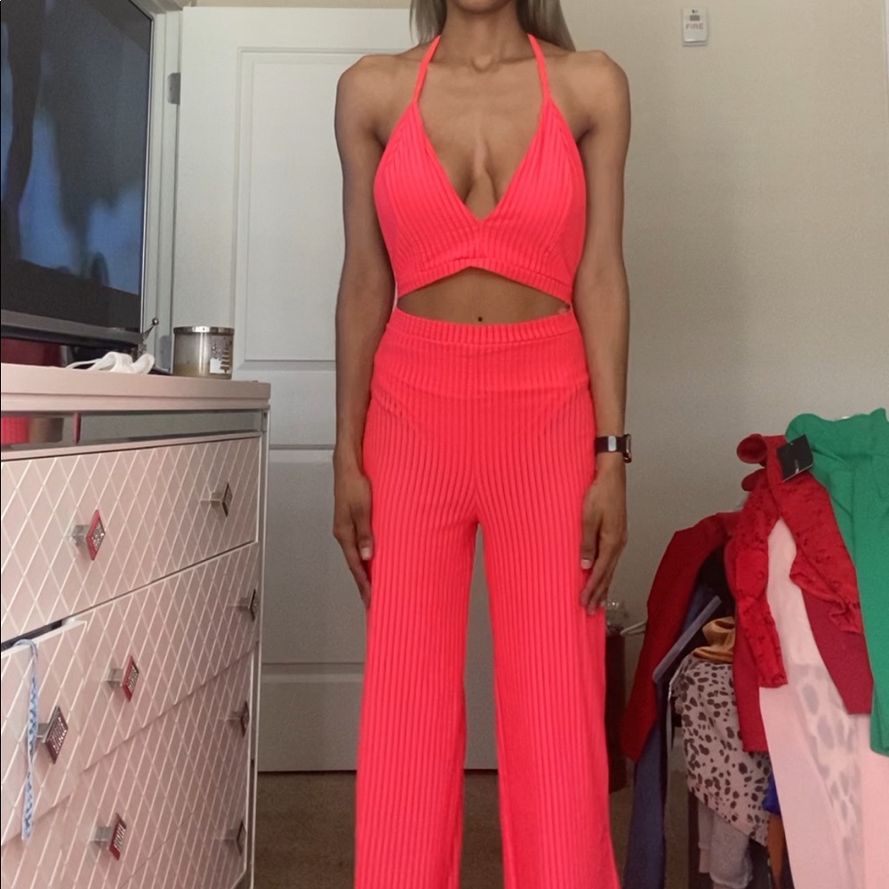 Neon coral Jumpsuit M NWT